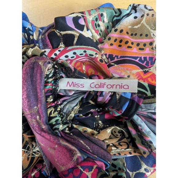 Miss California Multi Metallic Pattern Halter Slinky Maxi Dress Large C2 Resort - Picture 3 of 8